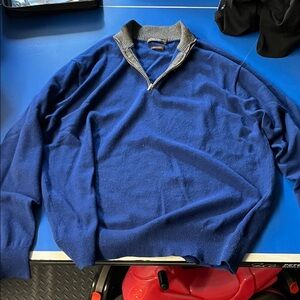 Peter Millar Royal Blue 100% Cashmere Zip-Up Sweater with Charcoal Collar